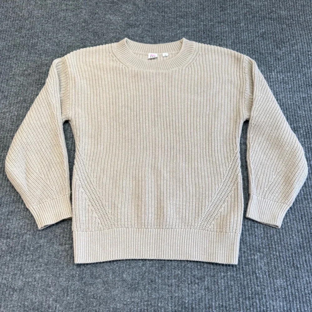 GAP‎ Women's XS Oatmeal Heather Cable Knit Sweater Boatneck Barrel Sleeve